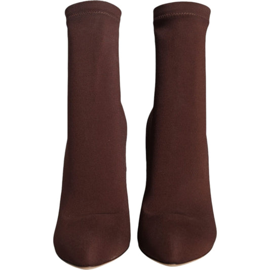 Dolce & Gabbana Brown Stiletto Heels Socks Ankle Boots Shoes LA11619-39