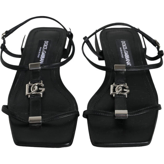 Dolce & Gabbana Black Leather Logo Ankle Strap Keira Sandals Shoes LA11685-39