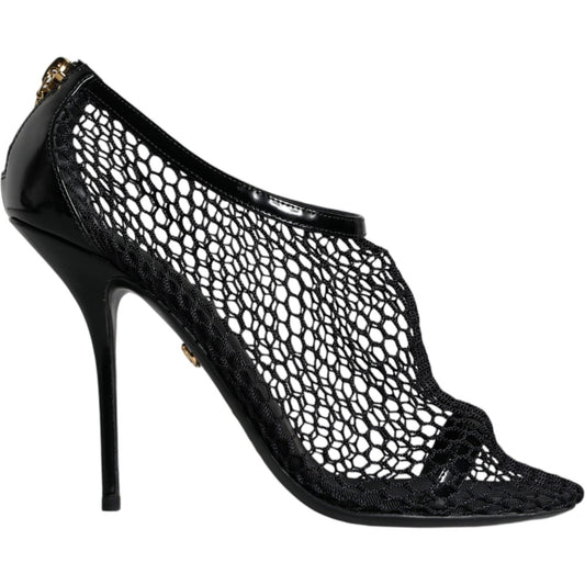 Dolce & Gabbana Black Mesh Leather Heels Keira Sandals Shoes LA11437-37.5