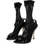 Dolce & Gabbana Black Mesh Stiletto Heels Sandals Shoes LA11507-38.5