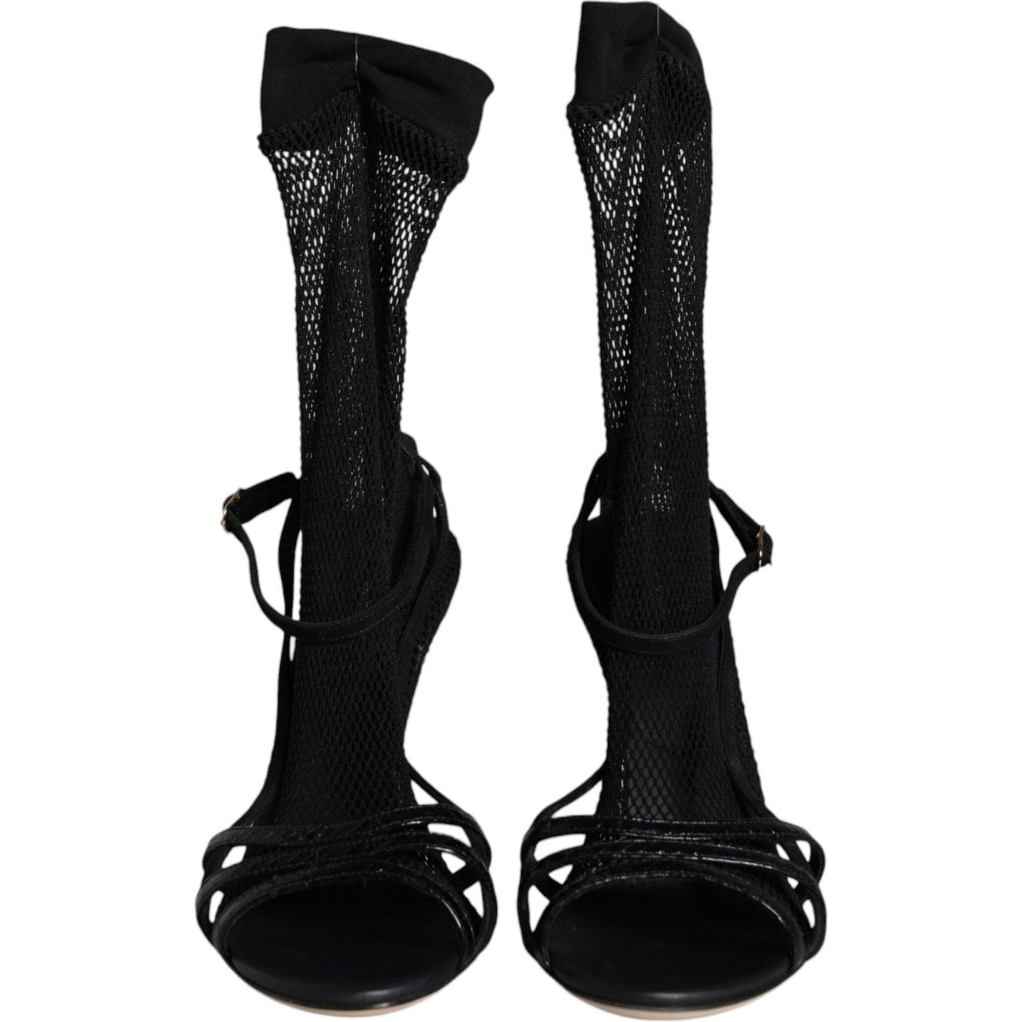 Dolce & Gabbana Black Mesh Stiletto Heels Sandals Shoes LA11507-38.5