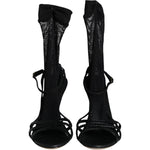 Dolce & Gabbana Black Mesh Stiletto Heels Sandals Shoes LA11507-38.5