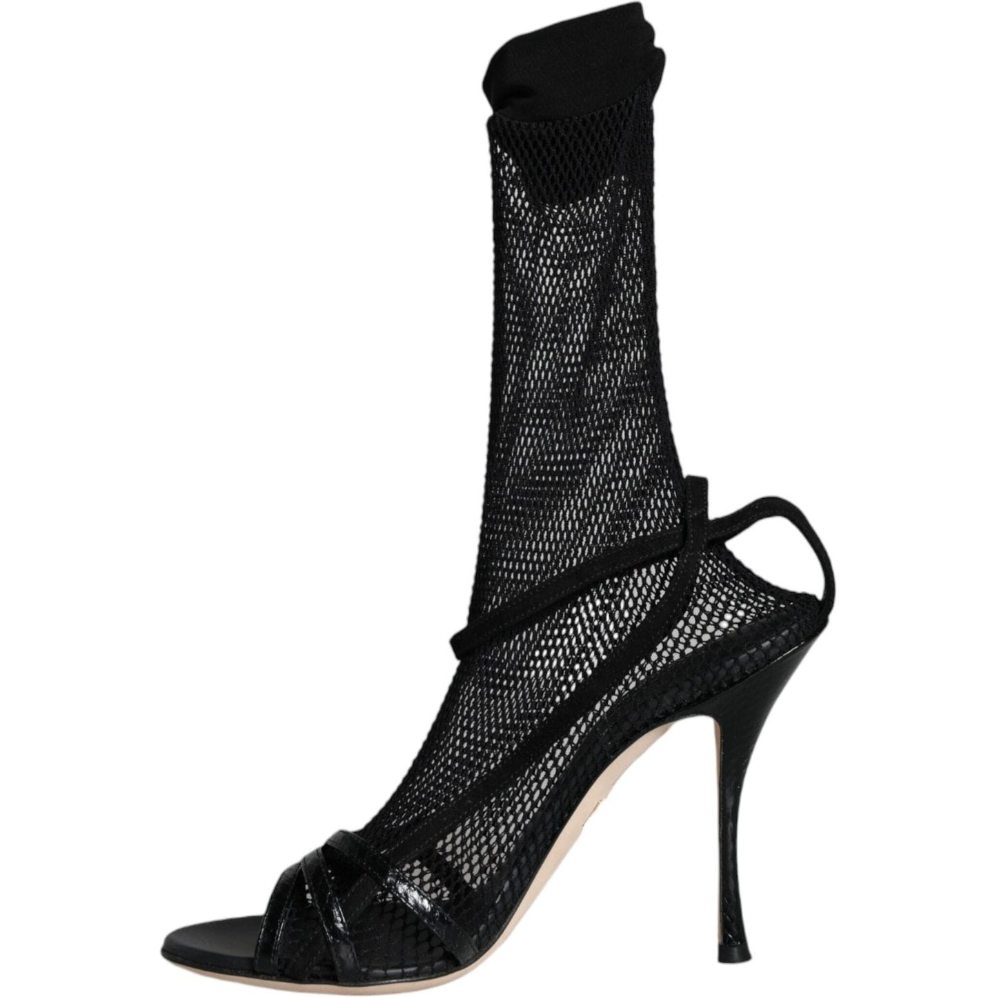 Dolce & Gabbana Black Mesh Stiletto Heels Sandals Shoes LA11507-38.5