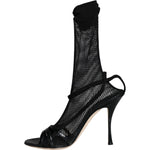 Dolce & Gabbana Black Mesh Stiletto Heels Sandals Shoes LA11507-38.5