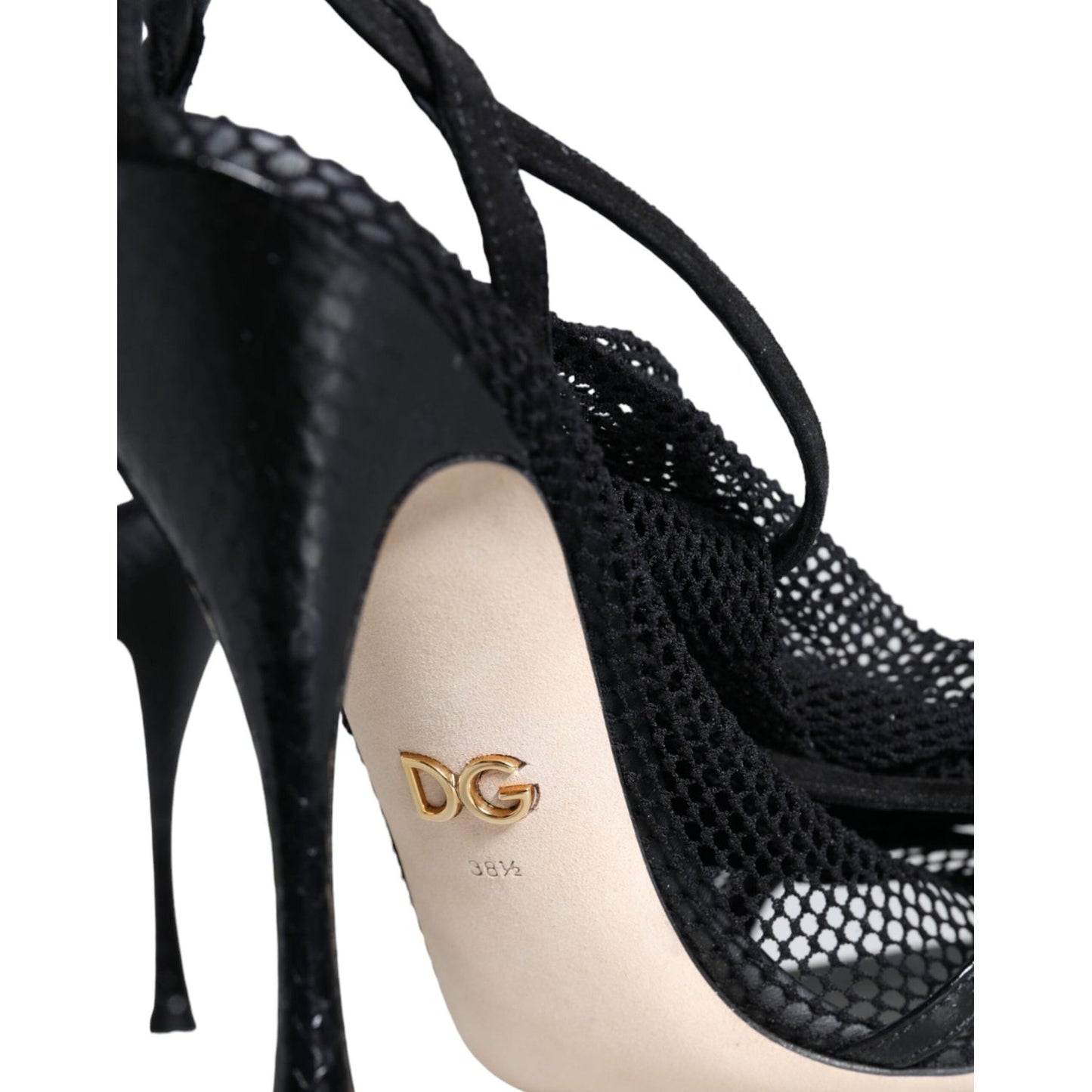 Dolce & Gabbana Black Mesh Stiletto Heels Sandals Shoes LA11507-38.5
