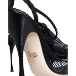 Dolce & Gabbana Black Mesh Stiletto Heels Sandals Shoes LA11507-38.5