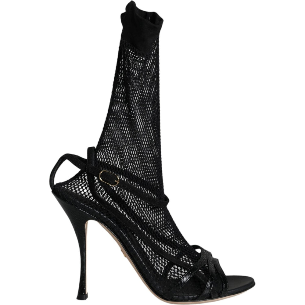 Dolce & Gabbana Black Mesh Stiletto Heels Sandals Shoes LA11507-38.5