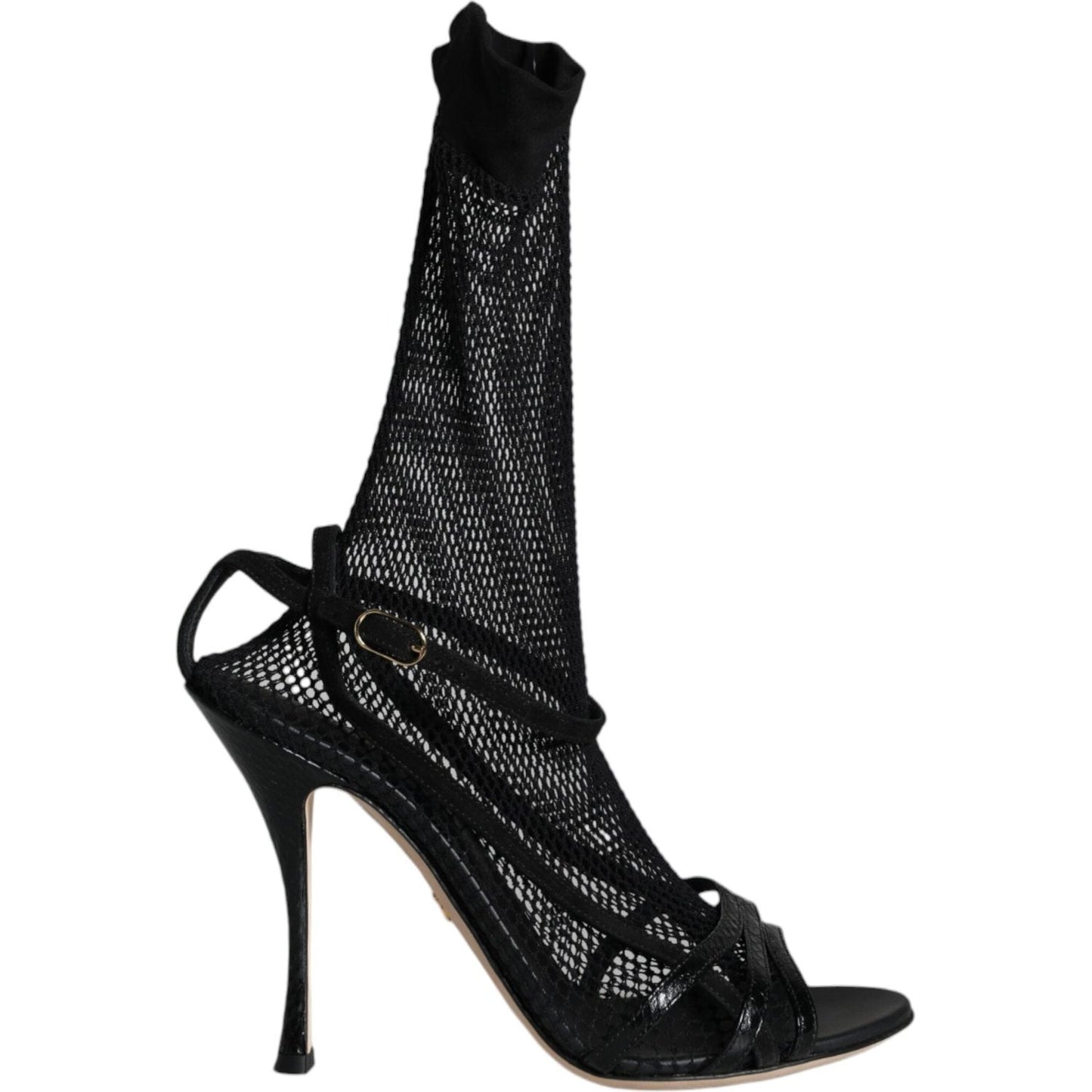 Dolce & Gabbana Black Mesh Stiletto Heels Sandals Shoes LA11507-38.5