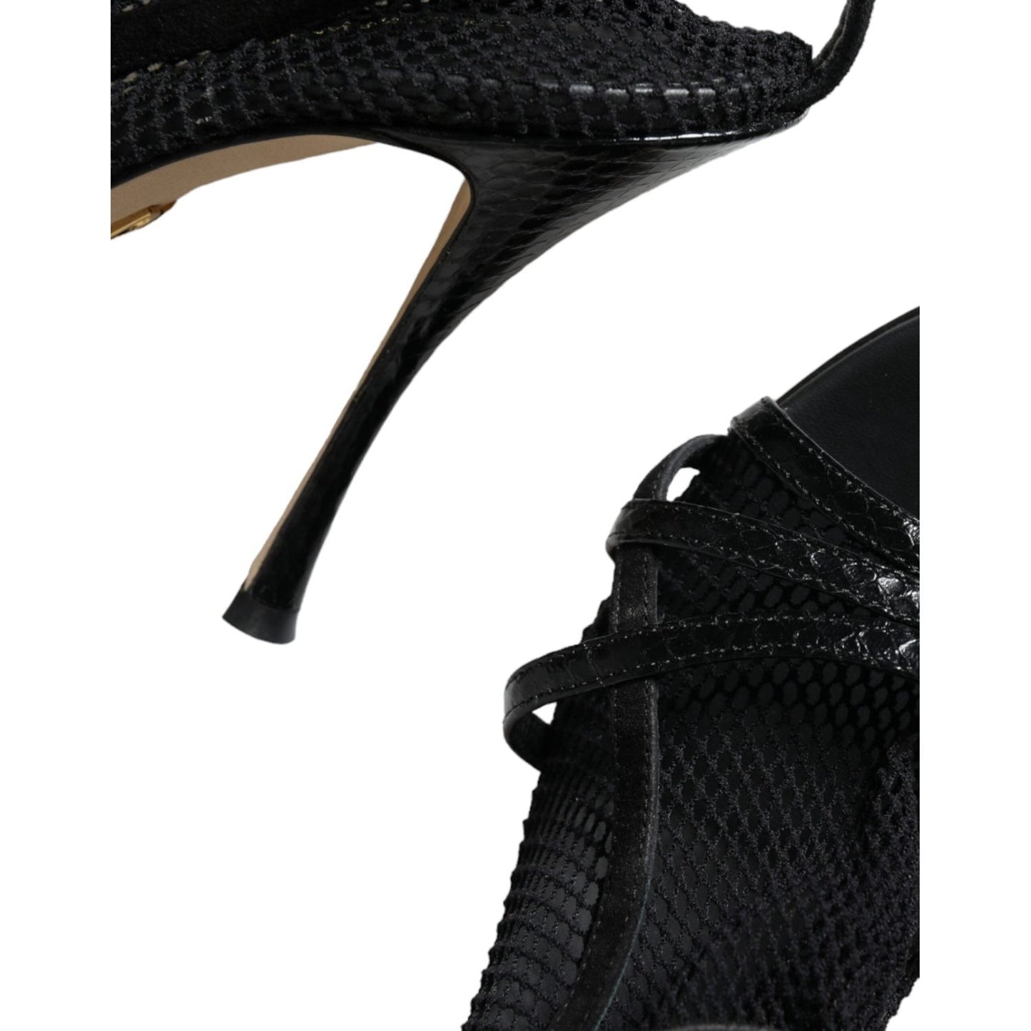Dolce & Gabbana Black Mesh Stiletto Heels Sandals Shoes LA11507-38.5