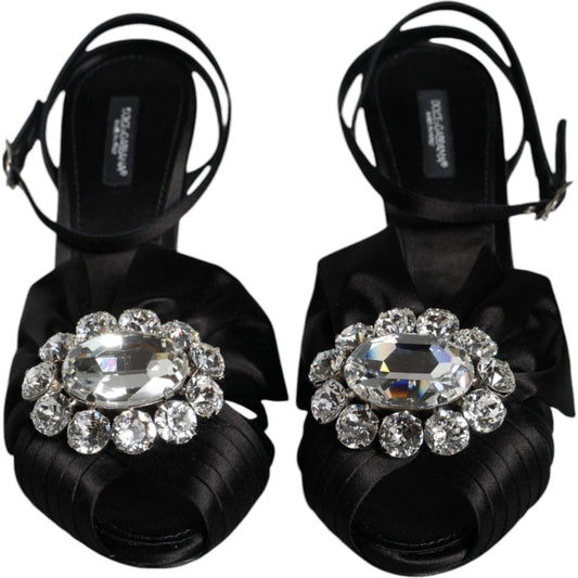 Dolce & Gabbana Black Crystal Ankle Strap Sandals Shoes LA11595-40.5