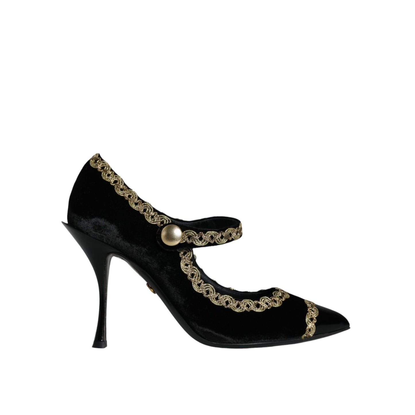 Dolce & Gabbana Black Mary Janes Velvet Gold Pumps Shoes