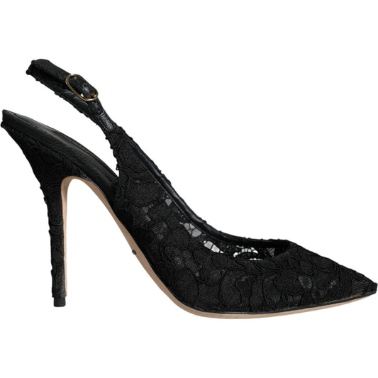 Dolce & Gabbana Black Taormina Lace Bellucci Slingbacks Shoes LA11642-40.5