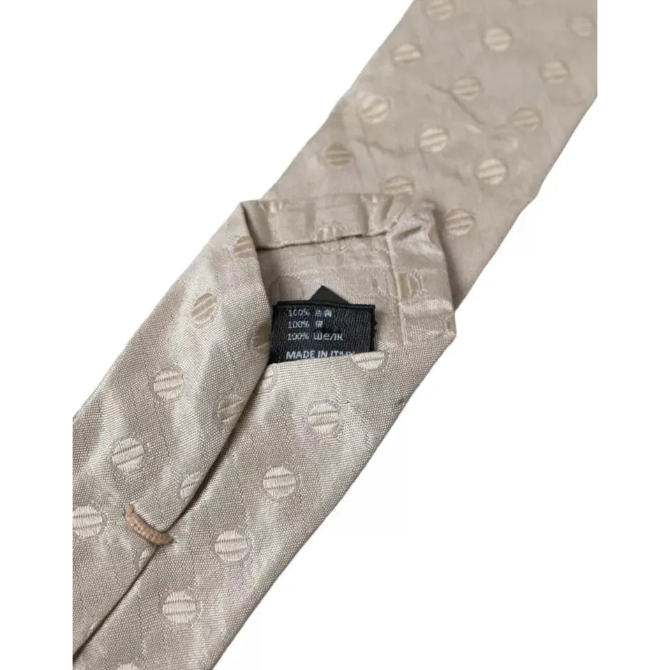 Dolce & Gabbana Beige Dotted Silk Classic Adjustable Men Tie KRA3369