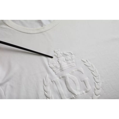 Dolce & Gabbana White Logo Embossed Cotton Crewneck T-shirt