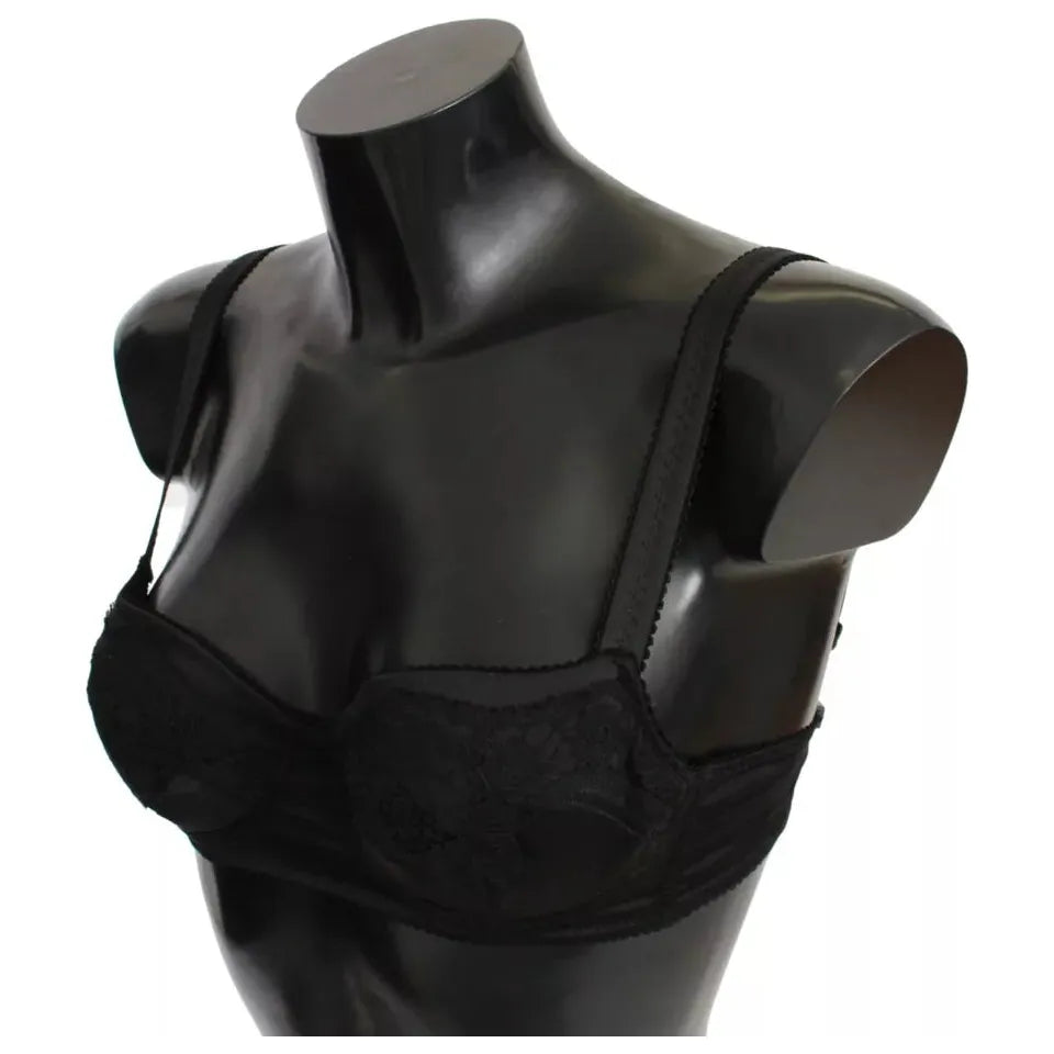 Dolce & Gabbana Black Silk Lace Balconcino Bra Underwear BIK829-IT1