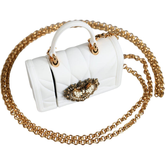 Dolce & Gabbana White Silicone Devotion Heart Cover Hand Bag Airpod Case BAG1522