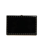 Dolce & Gabbana Black Leather Studs Gold Frame Clutch Evening Purse Bag