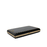 Dolce & Gabbana Black Leather Studs Gold Frame Clutch Evening Purse Bag
