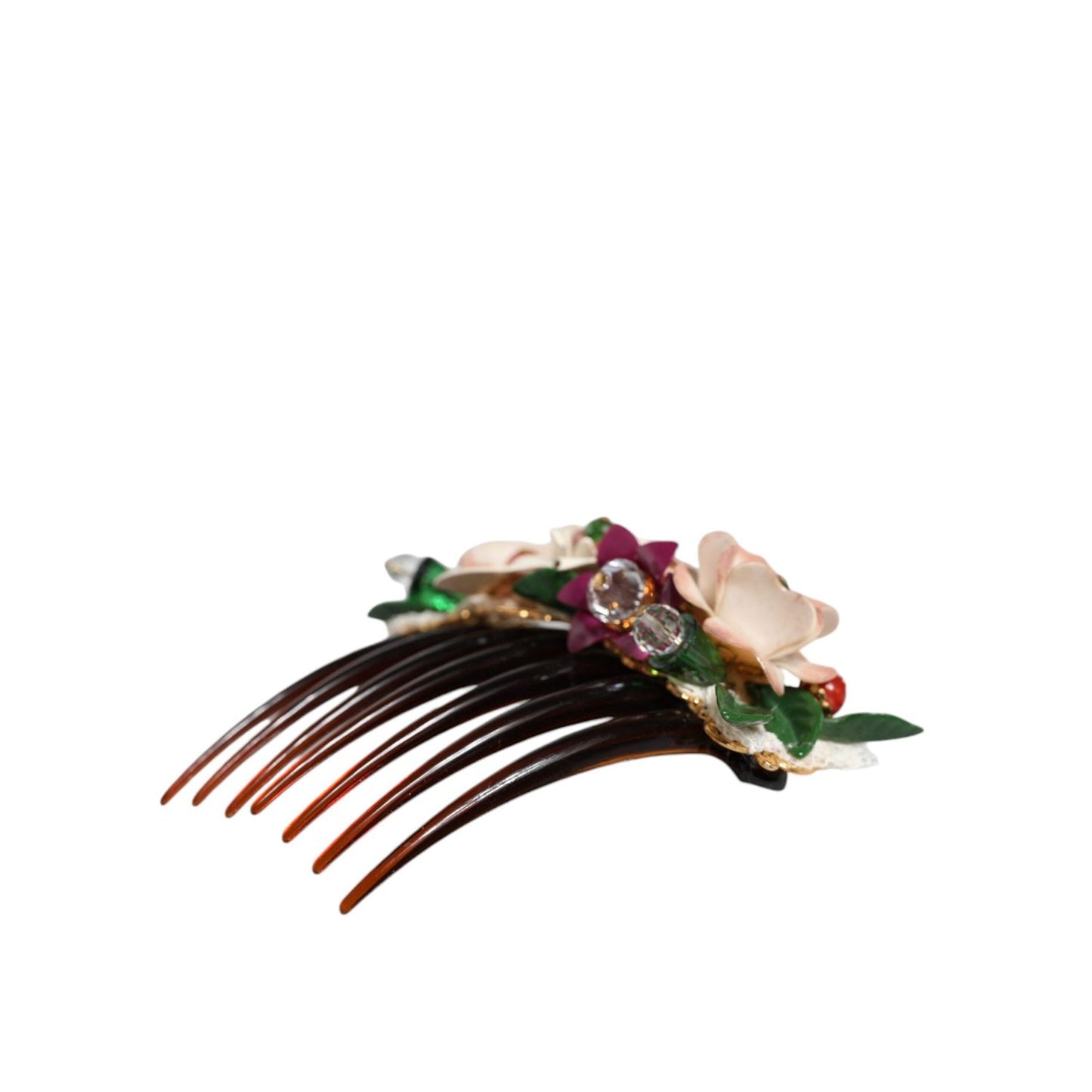 Dolce & Gabbana Brown Plastic Crystal Floral Women Hair Comb