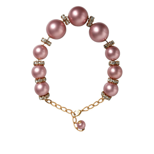 Dolce & Gabbana Pink Maxi Faux Pearl Beads Crystals Gold Chain Necklace SMY10360