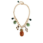 Dolce & Gabbana Gold Tone Brass Chain Pineapple Crystal Musical Necklace