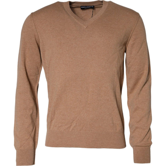 Dolce & Gabbana Brown Cashmere Knit V-neck Pullover Sweater TSH85141-52