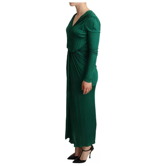 Dolce & Gabbana Dark Green Viscose Long Sleeve Midi Dress DR28733-40
