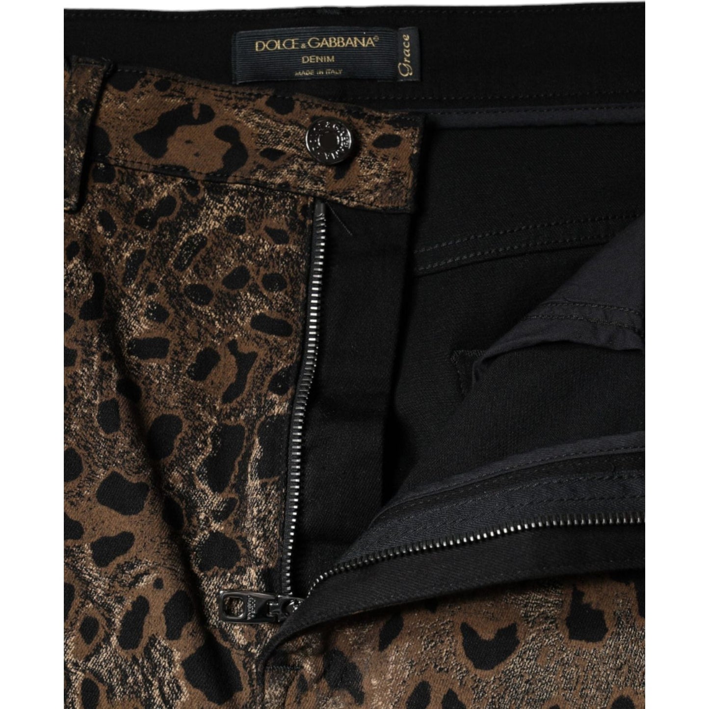 Dolce & Gabbana Brown Leopard Cotton Skinny Denim Jeans PAN74191-46