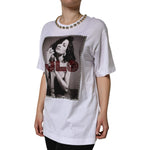 Dolce & Gabbana White Crystal Neckline Embellished Printed T-shirt TSH84252-36