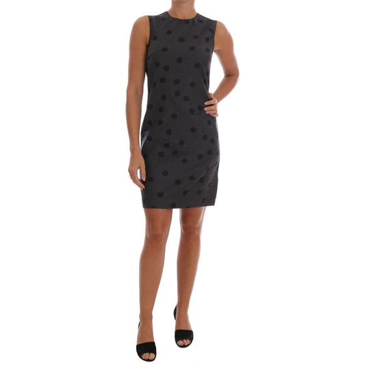 Dolce & Gabbana Gray Polka Dotted Sheath Wool Dress DR1214-1
