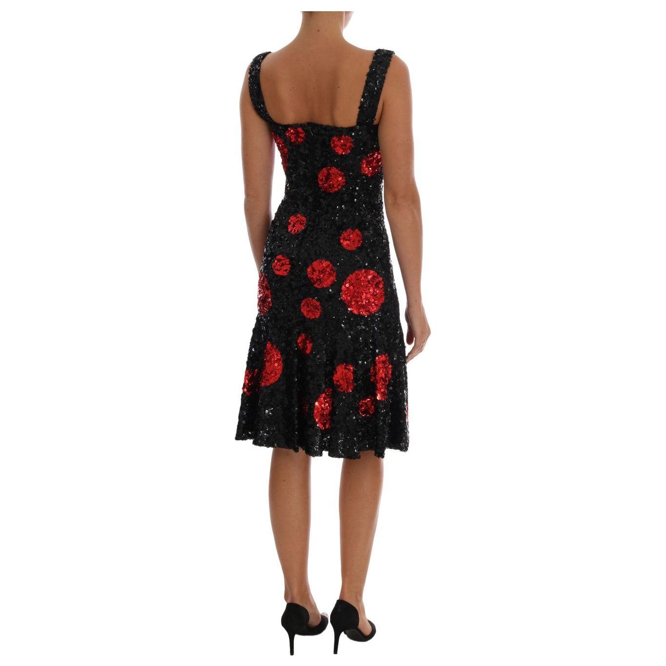 Dolce & Gabbana Black Red Polka Sequined Shift Dress DR1223-1