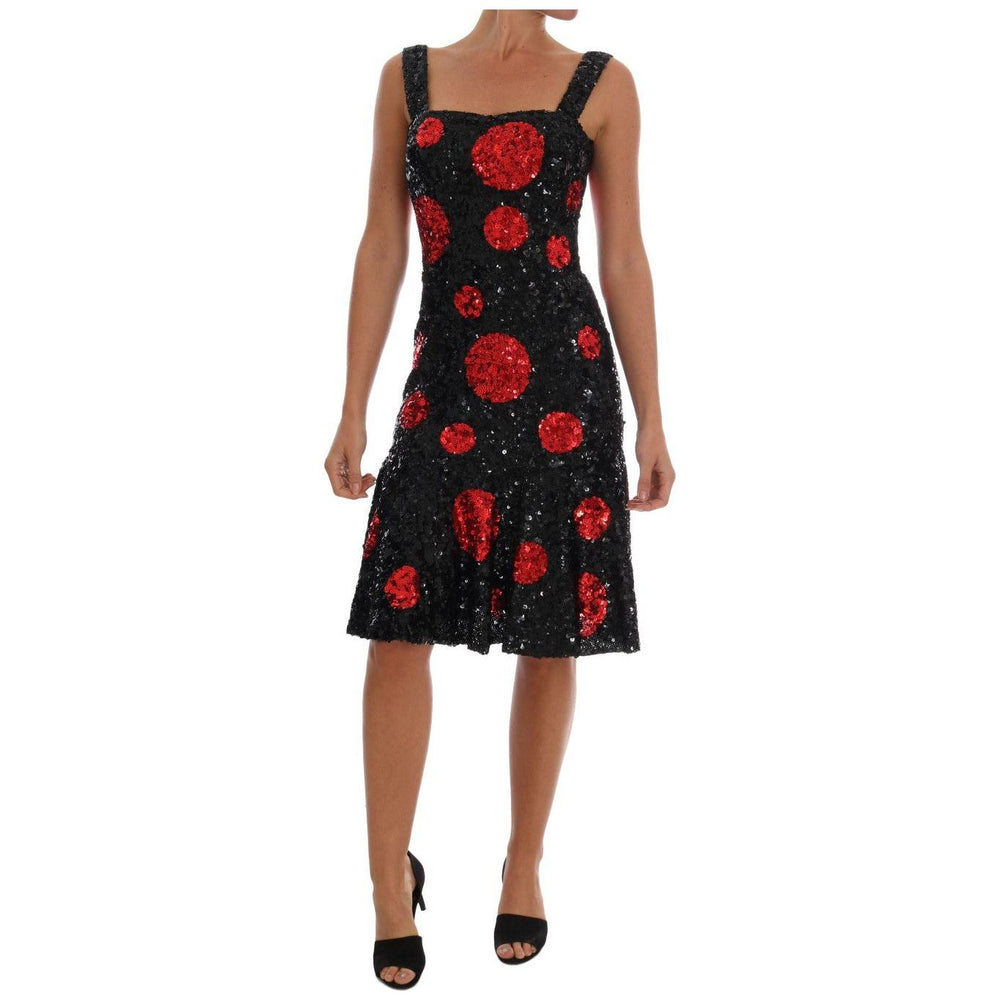 Dolce & Gabbana Black Red Polka Sequined Shift Dress DR1223-1