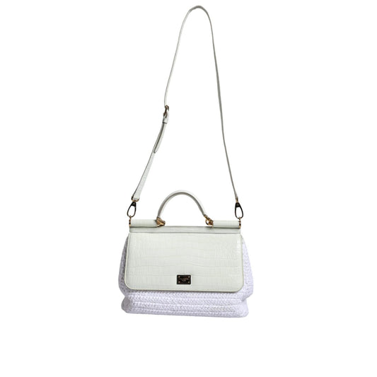 Dolce & Gabbana White Rafia Leather SICILY Crossbody Bag BAG4095