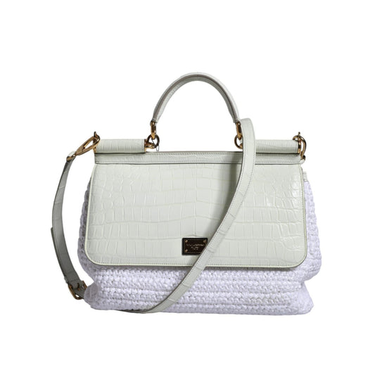 Dolce & Gabbana White Rafia Leather SICILY Crossbody Bag BAG4095