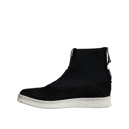 Alexander McQueen Black White Neoprene Takeshi Mid Calf Boots Shoes