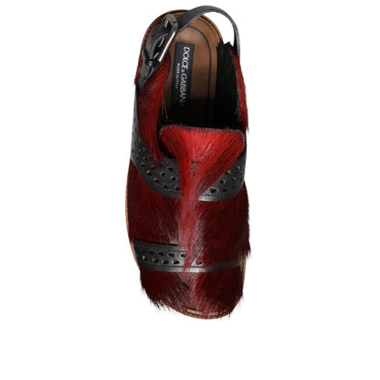 Dolce & Gabbana Black Red Gazelle Hair Leather Sandals Shoes