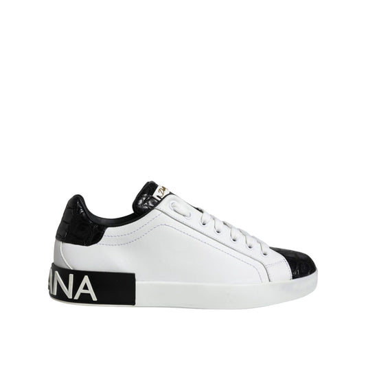 Dolce & Gabbana Black Leather Logo Portofino Sneaker Shoes MV6159-40