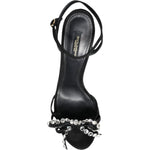 Dolce & Gabbana Black Leather Crystal Bow Heels Sandals Shoes LA11934-38