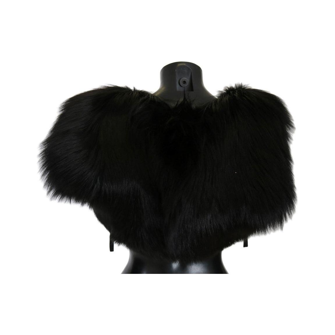 Dolce & Gabbana Black Silver Fox Fur Scarf MS1876-1
