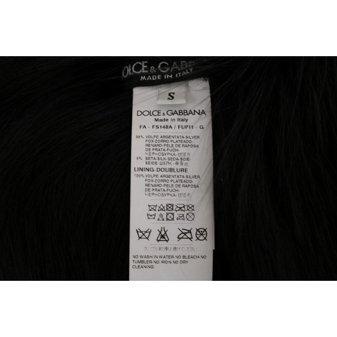 Dolce & Gabbana Black Silver Fox Fur Scarf MS1876-1