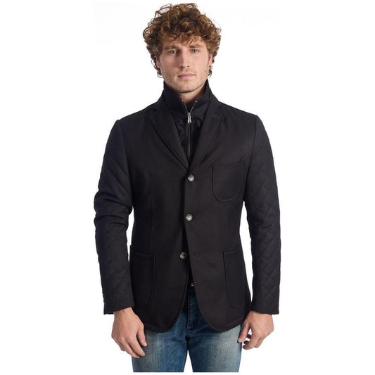 Roberto Pepe Luxury Black Wool Men Jacket RO-24670-IT46 | S
