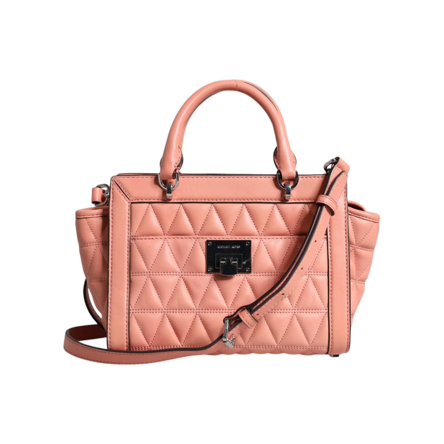 Front view with bag zipped and handles upright.