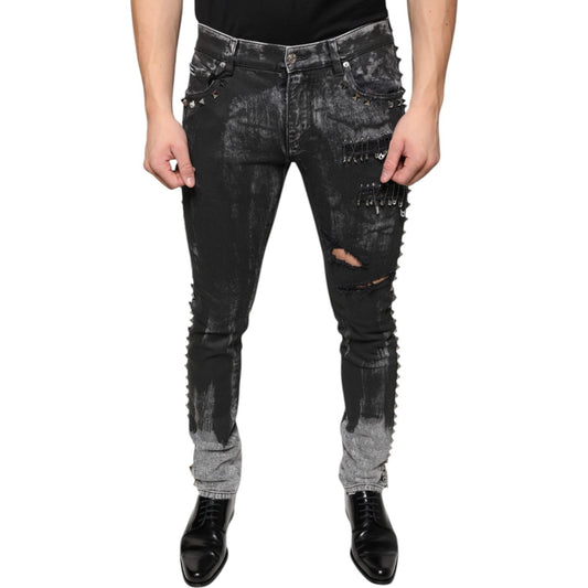 Dolce & Gabbana Black Embellished Cotton Skinny Denim Jeans PAN75040-48