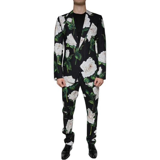 Dolce & Gabbana Black Rose Cotton Men Formal 2 Piece Suit KOS2245-48