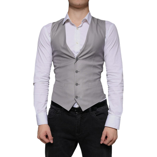 Dolce & Gabbana Light Gray Wool Formal Dress Waistcoat Vest TSH851978-44