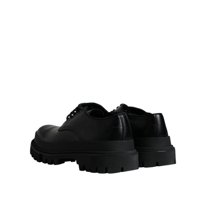Dolce & Gabbana Black Leather Lace Up Trekking Dress Shoes