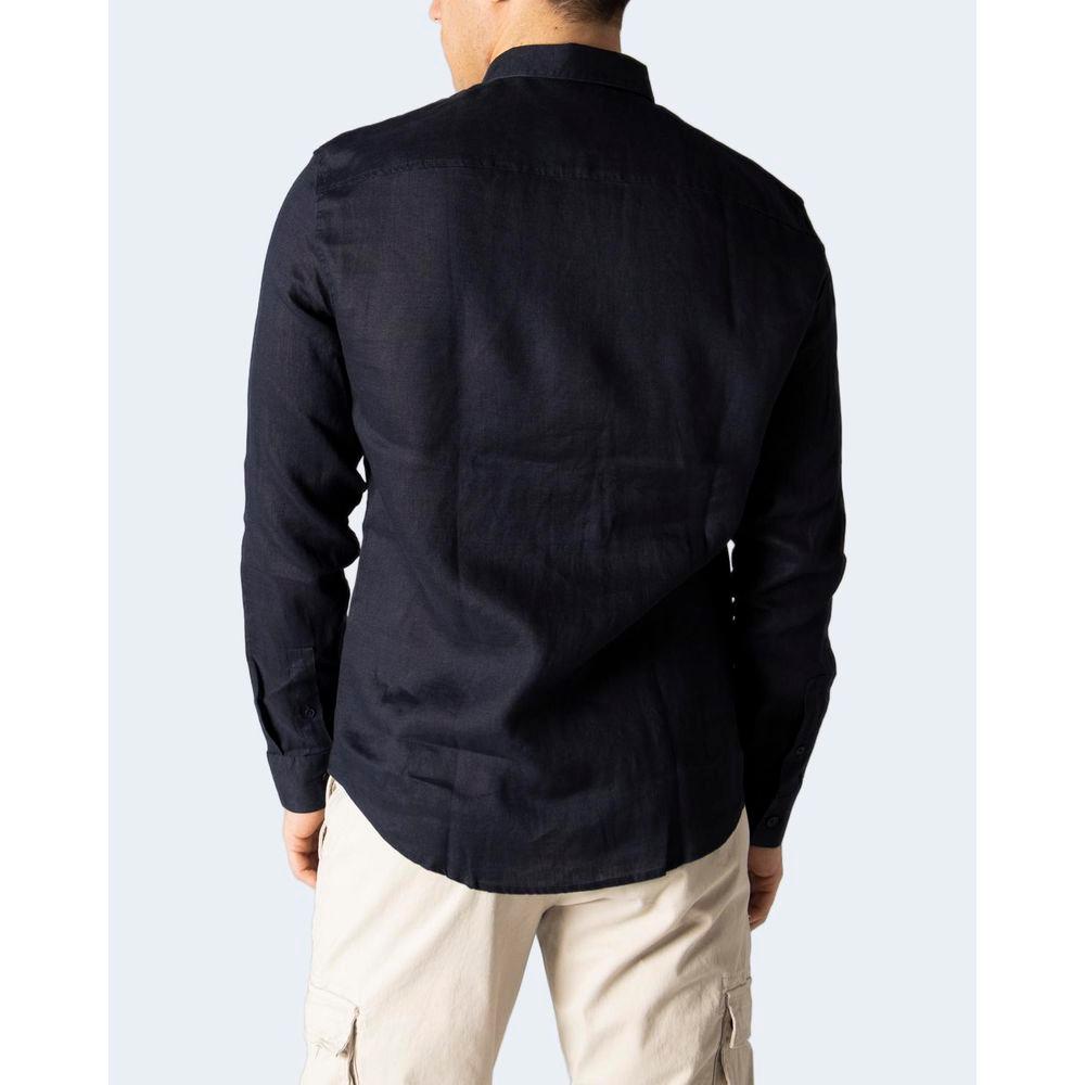Armani Exchange Blue Linen Shirt AR-8165600010-IT44 | S