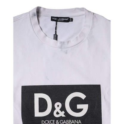 Dolce & Gabbana White Logo Print Cotton Crew Neck T-shirt