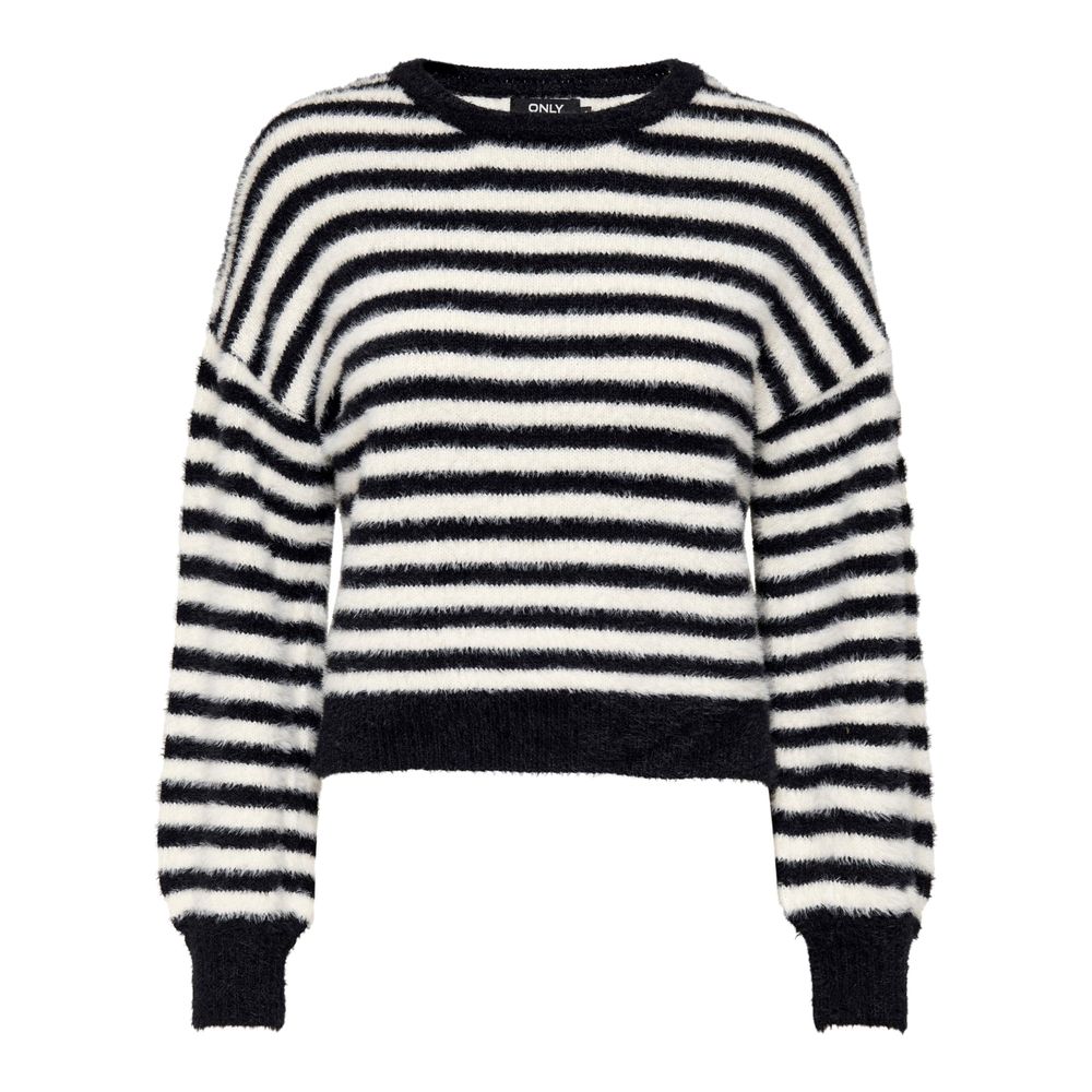Only Black And White Marabou Sweatshirt - Striped women's sweater with soft texture, versatile and stylish for casual wear.