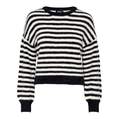 Only Black And White Marabou Sweatshirt - Striped women's sweater with soft texture, versatile and stylish for casual wear.
